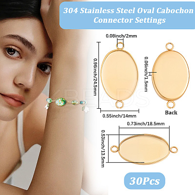 30Pcs 304 Stainless Steel Cabochon Connector Settings STAS-BBC0011-18B-1