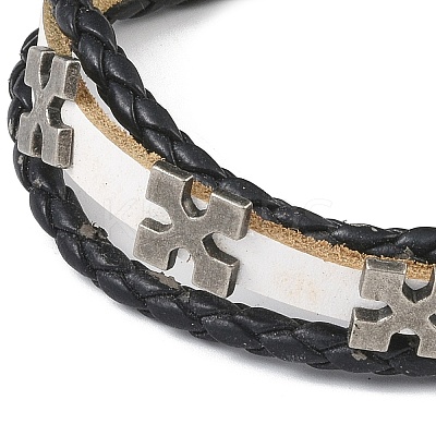 PU Leather & Waxed Cords Triple Layer Multi-strand Bracelets BJEW-G709-06-1