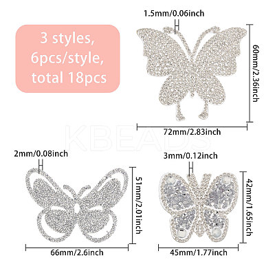 18Pcs 3 Styles Butterfly Hotfix Rhinestone Appliques DIY-CA0007-62-1