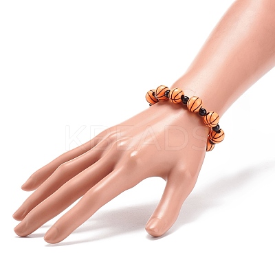 Sport Theme Acrylic Beaded Stretch Bracelet for Kids BJEW-JB08550-1