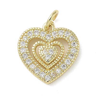 Brass Micro Pave Cubic Zirconia Heart Charms KK-L248-06G-1