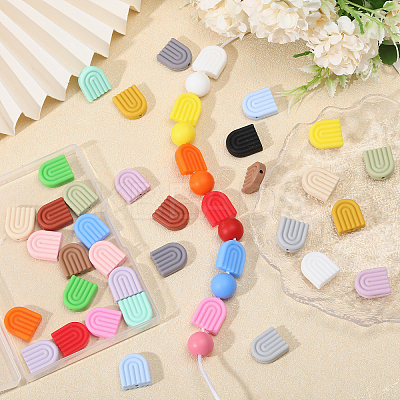 40Pcs 20 Styles Rainbow Arch Food Grade Eco-Friendly Silicone Focal Beads SIL-CA0003-29-1