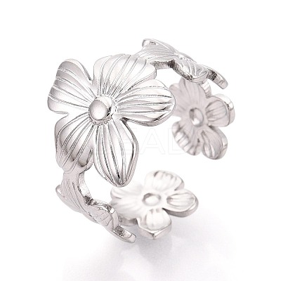 Adjustable 304 Stainless Steel Cuff Rings for Women RJEW-N052-05P-1
