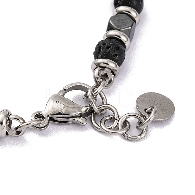 Natural Lava Rock & Synthetic Hematite Round Beaded Bracelet BJEW-P339-02P-08-1