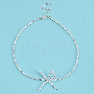Resin Pearl Beaed Bowknot Pendant Necklaces for Women NJEW-K386-02A-P-1