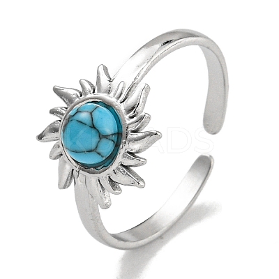 304 Stainless Steel Synthetic Turquoise Cuff Rings G-Z056-01P-04-1