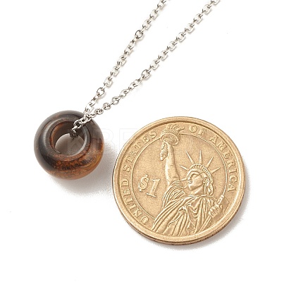 Gemstone Donut Pendant Necklace with 304 Stainless Steel Cable Chains for Women NJEW-JN03852-01-1
