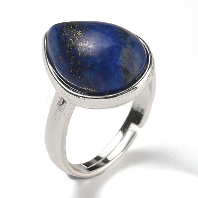 Natural Lapis Lazuli Teardrop Adjustable Rings RJEW-K371-08S-09-1