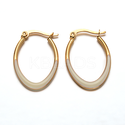 Oval 304 Stainless Steel Enamel Hoop Earrings EJEW-L139-12G-1