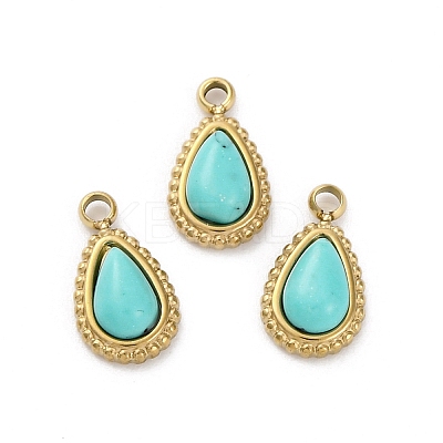 Real 14K Gold Plated Synthetic Turquoise Teardrop Charms STAS-R005-04G-1