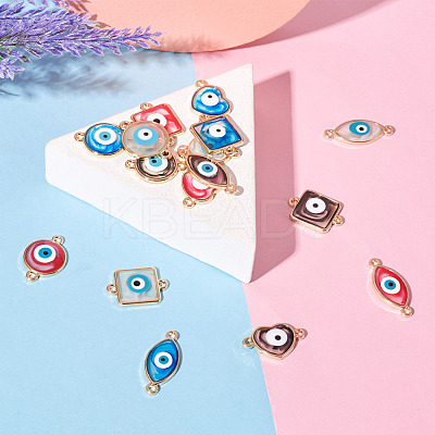 32Pcs 16 Styles Evil Eye Zinc Alloy Epoxy Resin Connector Charms ENAM-TA0001-33-1