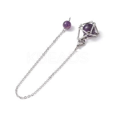 Brass Pouch Gemstone Round Beads Dowsing Pendulums PALLOY-JF02504-1