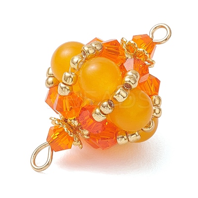 Dyed Natural Malaysia Jade Round and Glass Seed Beaded Lantern Links Connector Charms PALLOY-MZ01176-01-1