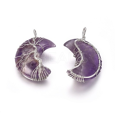 Natural Amethyst Tree of Life Wire Wrapped Pendants G-L520-E02-P-1
