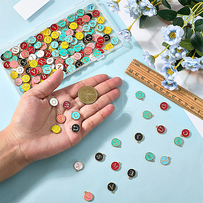 7 Bags 7 Colors Initial Letter A~Z Alphabet Enamel Charms ENAM-SC0007-24-1