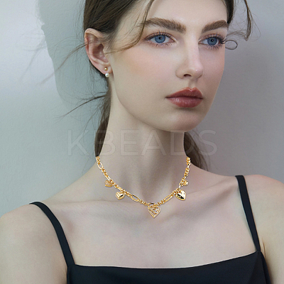 Brass Pave Clear Cubic Zirconia Heart Pendant Necklaces for Women NJEW-HS00024-1