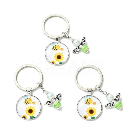 3Pcs Glass Pearl & Resin & Alloy Glass Keychains KEYC-YW00227-08-1
