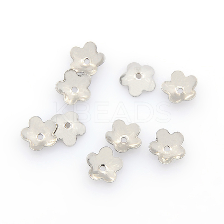 304 Stainless Steel 5-Petal Flower Bead Caps X-STAS-J011-02-1