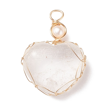 Natural Quartz Crystal & Freshwater Pearl Pendants PALLOY-JF01661-06-1