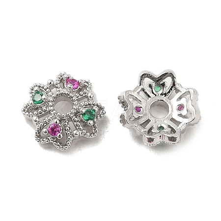 Brass Micro Pave Colorful Cubic Zirconia Bead Caps KK-F860-77P-1