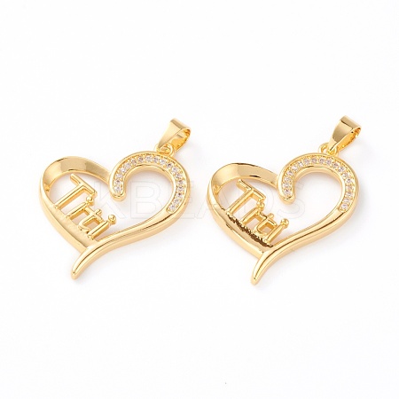 Brass Micro Pave Clear Cubic Zirconia Pendants ZIRC-Z007-09G-1