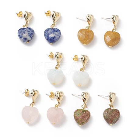 5 Pairs 5 Style Natural & Synthetic Mixed Gemstone Heart Dangle Stud Earrings EJEW-JE05084-1