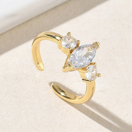 Brass Micro Pave Cubic Zirconia Cuff Open Rings for Women RJEW-L343-14G-04-1