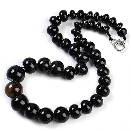 Natural Dyed & Heated Black Agate Rondelle Graduated Beaded Necklaces for Women Men NJEW-K388-02D-1