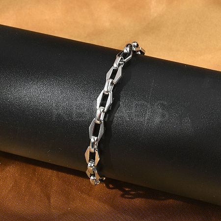 304 Stainless Steel Dapped Chains Bracelets for Men & Women BJEW-D042-26P-1