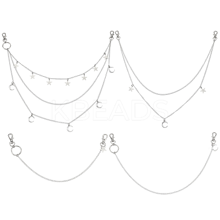 4Pcs 4 Styles Alloy Moon Star Charms Brass Bag Extender Chains HJEW-PH02076-1