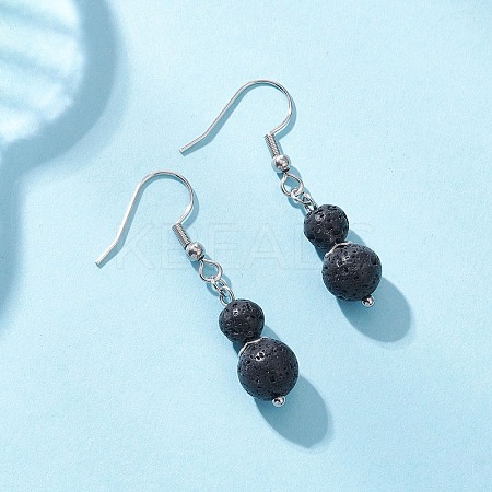 Round Natural Lava Rock Dangle Earrings EJEW-JE06781-02-1