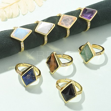 Rhombus Natural & Synthetic Gemstone Finger Rings RJEW-B113-01G-2-1