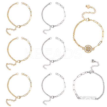 16Pcs 2 Colors Brass Curb & Paperclip Chains Bracelet Making MAK-SC0001-38-1
