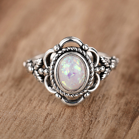 Alloy with Plastic Imitation Opal Finger Rings FS-WG4C942-03-1
