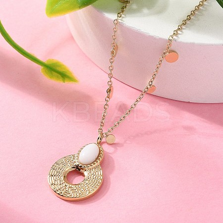 304 Stainless Steel & Oval White Glass Donut Pendant Necklaces for Women NJEW-A045-01G-1