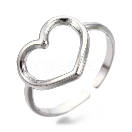 Non-Tarnish 304 Stainless Steel Hollow Heart Cuff Rings RJEW-N038-122P-1
