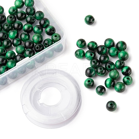 100Pcs 8mm Natural Green Tiger Eye(Dyed & Heated) Round Beads DIY-LS0002-08-1