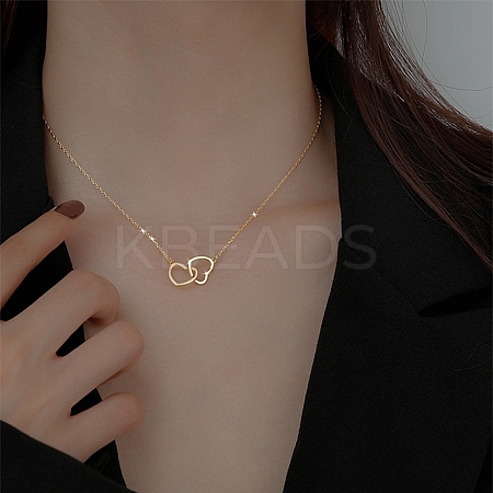 201 Stainless Steel Interlocking Heart Pendant Necklaces for Women NJEW-D307-01G-1