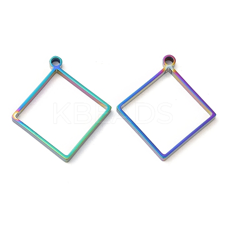 304 Stainless Steel Open Back Bezel Rhombus Pendants STAS-Z040-02A-RC-1