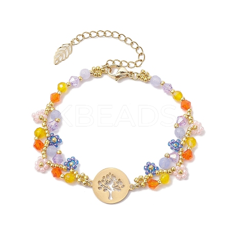 Colorful Flower Glass Seed Beads Bracelets for Women BJEW-MZ00068-1