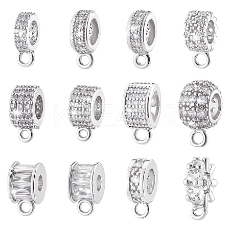 12Pcs 12 Styles Brass Micro Pave Cubic Zirconia Tube Bails KK-PH0013-25-1