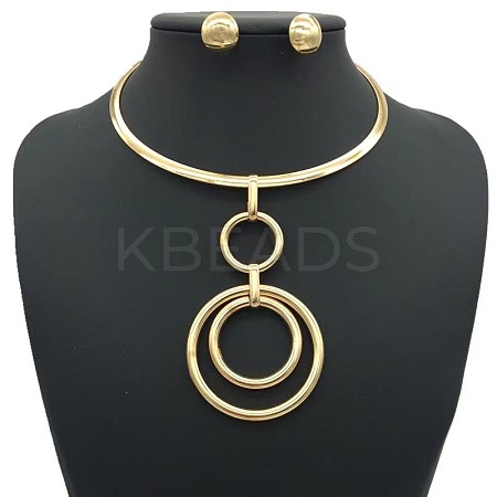 Alloy Ring Pendant Necklace & Oval Stud Earring Sets FS-WG5D92A-01-1