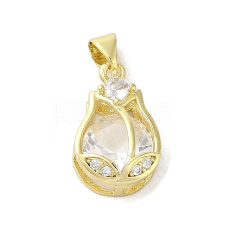 Rack Plating Brass Micro Pave Cubic Zirconia Pendants KK-C052-02A-G-1