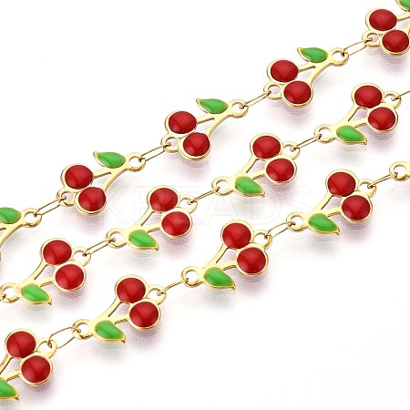 304 Stainless Steel Enamel Cherry Link Chains CHS-N005-01A-G-1