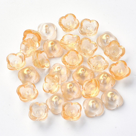 4-Petal Transparent Spray Painted Glass Bead Caps GGLA-S054-009B-01-1