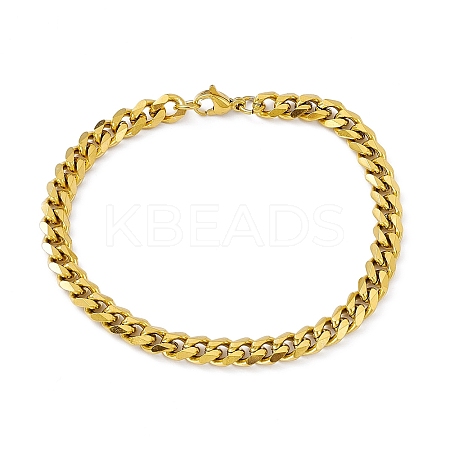 PVD Vacuum Plating 201 Stainless Steel Curb Chain Bracelet with 304 Stainless Steel Clasps for Men Women BJEW-M235-02A-G-1