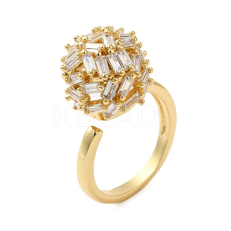 Round Brass Micro Pave Clear Cubic Zirconia Open Cuff Rings for Women RJEW-A046-17G-1