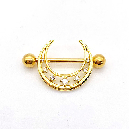 304 Stainless Steel Clear Cubic Zirconia Moon Nipple Rings WG994A5-16-1