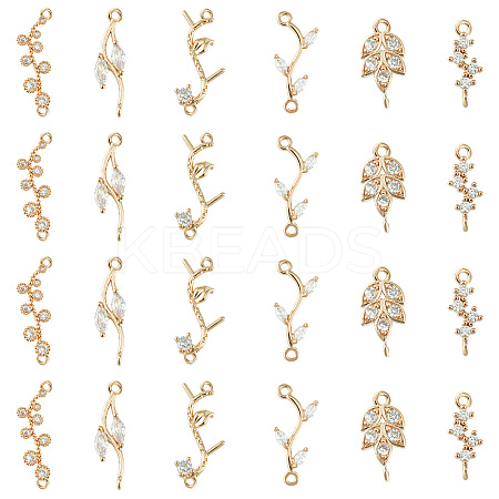 SUPERFINDINGS 24Pcs 6 Styles Brass Clear Cubic Zirconia Connector Charms KK-FH0004-47-1