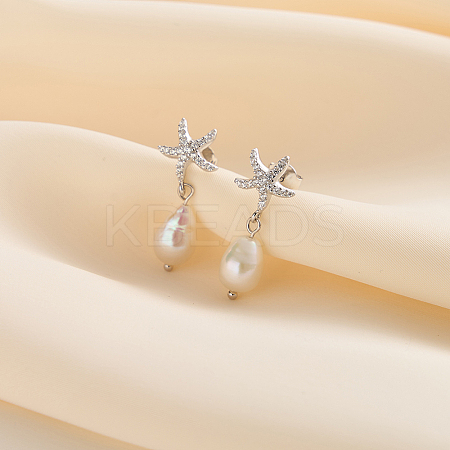 925 Sterling Silver Starfish Dangle Stud Earrings EJEW-M096-03P-1